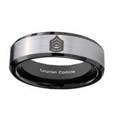 10mm-Army-Sergeant-Major-Beveled-Brushed-Silver-Black-Tungsten-Custom-Mens-Ring