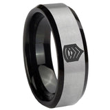 8mm Army Sergeant Major Beveled Edges Brush Black 2 Tone Tungsten Engraved Ring