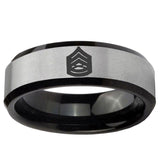 5, 8mm Army Sergeant Major Beveled Edge Brush Black 2 Tone Tungsten Engraved Ring