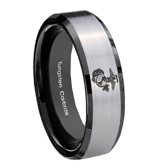 8mm-Marine-Beveled-Edges-Brush-Black-2-Tone-Tungsten-Carbide-Wedding-Band-Ring
