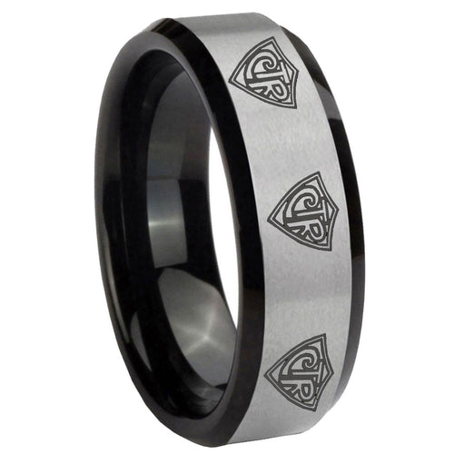 10mm Multiple CTR Beveled Brushed Silver Black Tungsten Custom Ring for Men