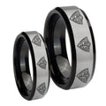Multiple CTR Beveled Brush Black 2 Tone Tungsten His Hers Set Rings