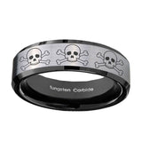 10mm-Multiple-Skull-Beveled-Edges-Brushed-Silver-Black-Tungsten-Bands-Ring