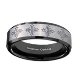 10mm-Multiple-Crosses-Beveled-Brushed-Silver-Black-Tungsten-Wedding-Band-Ring