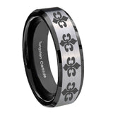 10mm-Multiple-Fleur-De-Lis-Beveled-Brushed-Silver-Black-Tungsten-Engraved-Ring