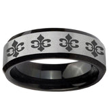 5, 8mm Multiple Fleur-De-Lis Beveled Brush Black 2 Tone Tungsten Ring