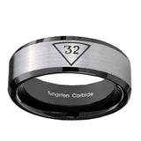 10mm-Masonic-32-Triangle-Freemason-Beveled-Edges-Brushed-Silver-Black-Tungsten-Mens-Engagement-Band