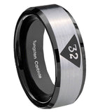 10mm-Masonic-32-Triangle-Design-Freemason-Beveled-Edges-Brushed-Silver-Black-Tungsten-Mens-Engagement-Band