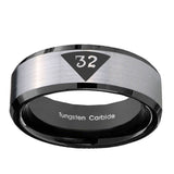10mm-Masonic-32-Triangle-Design-Freemason-Beveled-Edges-Brushed-Silver-Black-Tungsten-Mens-Engagement-Band