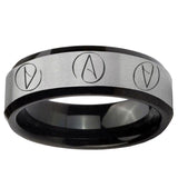 5, 8mm Atheist Design Beveled Brush Black 2 Tone Tungsten Mens Ring
