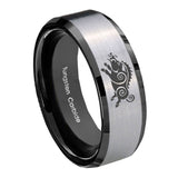 10mm-Wild-Boar-Beveled-Brushed-Silver-Black-Tungsten-Custom-Mens-Ring
