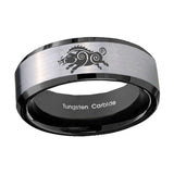 10mm-Wild-Boar-Beveled-Brushed-Silver-Black-Tungsten-Custom-Mens-Ring