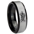 8mm Wild Boar Two-Tone Beveled Gray Black Tungsten Wedding Ring