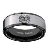 10mm-Masonic-32-Degree-Freemason-Beveled-Edges-Brushed-Silver-Black-Tungsten-Mens-Engagement-Band