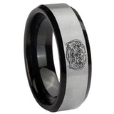 8mm Masonic 32 Degree Freemason Beveled Edges Brush Black 2 Tone Tungsten Carbide Bands Ring