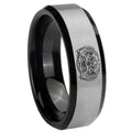 10mm Masonic 32 Degree Freemason Beveled Edges Brushed Silver Black Tungsten Mens Engagement Band