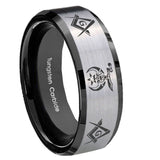 10mm-Masonic-Shriners-Beveled-Brushed-Silver-Black-Tungsten-Mens-Promise-Ring