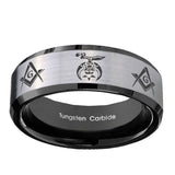 10mm-Masonic-Shriners-Beveled-Brushed-Silver-Black-Tungsten-Mens-Promise-Ring