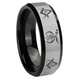His Hers Masonic Shriners Beveled Edges Brush Black 2 Tone Tungsten Men's Ring Set