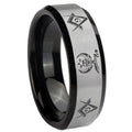 10mm Masonic Shriners Beveled Brushed Silver Black Tungsten Mens Promise Ring