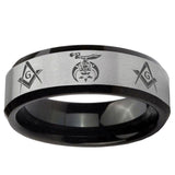 5, 8mm Masonic Shriners Beveled Brush Black 2 Tone Tungsten Mens Promise Ring