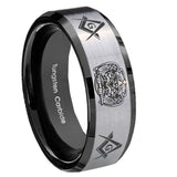 10mm-Masonic-32-Design-Beveled-Brushed-Silver-Black-Tungsten-Anniversary-Ring