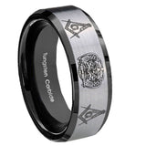 10mm-Masonic-32-Design-Beveled-Brushed-Silver-Black-Tungsten-Anniversary-Ring