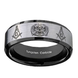 10mm-Masonic-32-Design-Beveled-Brushed-Silver-Black-Tungsten-Anniversary-Ring