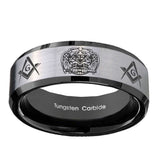 10mm-Masonic-32-Design-Beveled-Brushed-Silver-Black-Tungsten-Anniversary-Ring