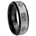 10mm Masonic 32 Design Beveled Brushed Silver Black Tungsten Anniversary Ring