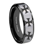 10mm-Multiple-Maltese-Cross-Beveled-Brushed-Silver-Black-Tungsten-Men's-Ring
