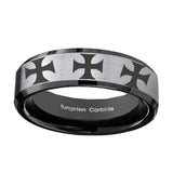 10mm-Multiple-Maltese-Cross-Beveled-Brushed-Silver-Black-Tungsten-Men's-Ring