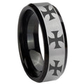 8mm Multi Maltese Cross Two-Tone Beveled Gray Black Tungsten Wedding Ring