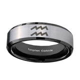 10mm-Aquarius-Horoscope-Beveled-Brushed-Silver-Black-Tungsten-Mens-Wedding-Ring