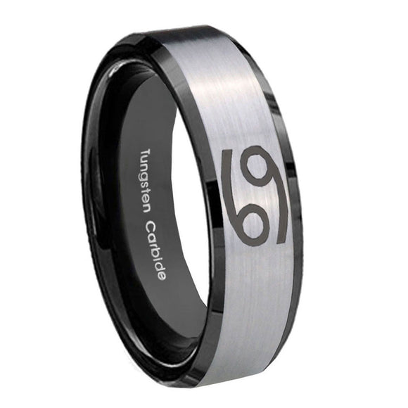 10mm-Cancer-Horoscope-Beveled-Brushed-Silver-Black-Tungsten-Personalized-Ring