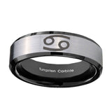 10mm-Cancer-Horoscope-Beveled-Brushed-Silver-Black-Tungsten-Personalized-Ring