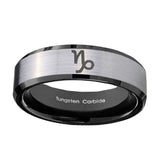10mm-Capricorn-Zodiac-Beveled-Edges-Brushed-Silver-Black-Tungsten-Promise-Ring