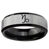 5, 8mm Capricorn Zodiac Beveled Brush Black 2 Tone Tungsten Ring