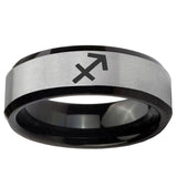 10mm Sagittarius Zodiac Beveled Brushed Silver Black Tungsten Ring