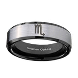 10mm-Scorpio-Horoscope-Beveled-Edges-Brushed-Silver-Black-Tungsten-Engraved-Ring