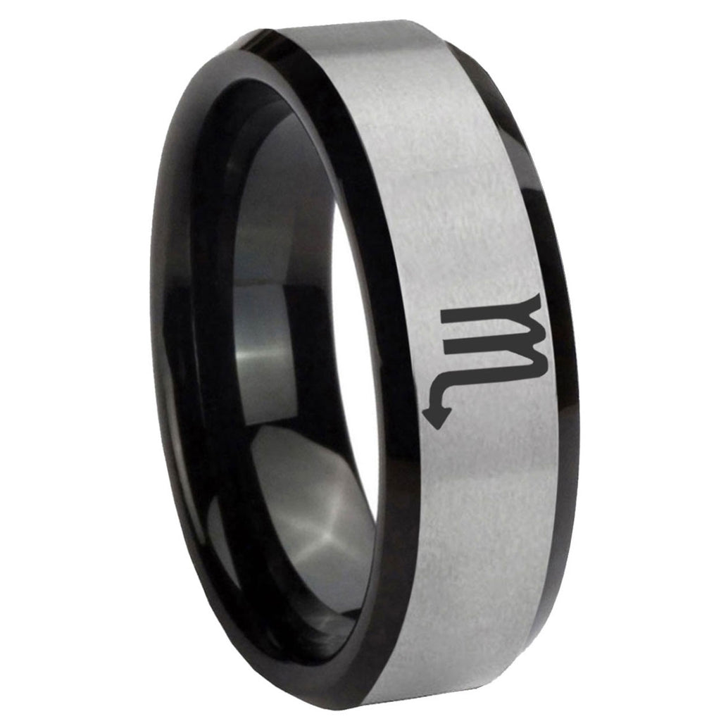 8mm Scorpio Horoscope Two-Tone Beveled Gray Black Tungsten Wedding Ring