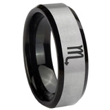 10mm Scorpio Horoscope Beveled Edges Brushed Silver Black Tungsten Engraved Ring