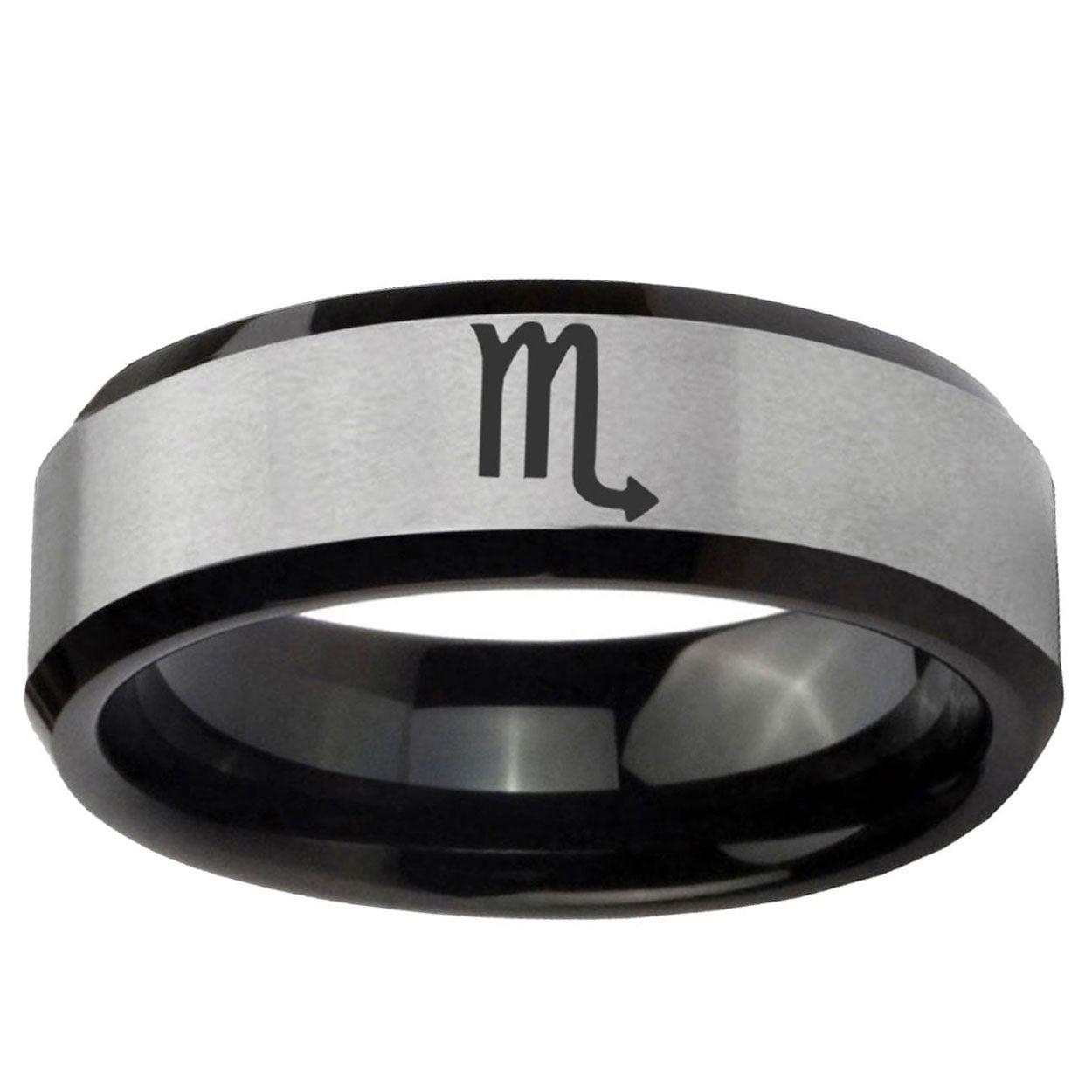 5mm Scorpio Horoscope Two-Tone Beveled Gray Black Tungsten Wedding Ring