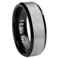 10mm I Love You Beveled Edges Brushed Silver Black Tungsten Wedding Band Ring