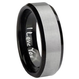 8mm I Love You Beveled Edges Brush Black 2 Tone Tungsten Men's Wedding Ring