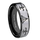 10mm-Celtic-Triangle-Fleur-De-Lis-Beveled-Brushed-Silver-Tungsten-Mens-Ring