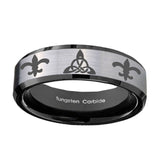 10mm-Celtic-Triangle-Fleur-De-Lis-Beveled-Brushed-Silver-Tungsten-Mens-Ring