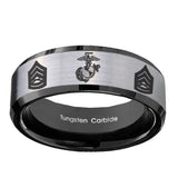 10mm-Marine-Army-Sergeant-Beveled-Edges-Brushed-Silver-Black-Tungsten-Engraved-Ring