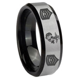 8mm Marine Army Sergeant Beveled Edges Brush Black 2 Tone Tungsten Men's Bands Ring
