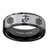 10mm-Marine-Chief-Master-Sergeant--Beveled-Brushed-Silver-Black-Tungsten-Bands-Ring